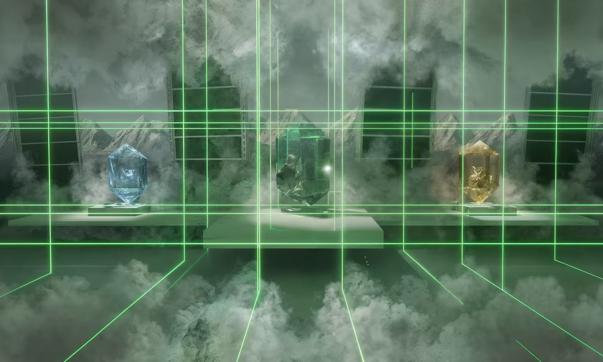 Kunstinstallation mit grünem Licht