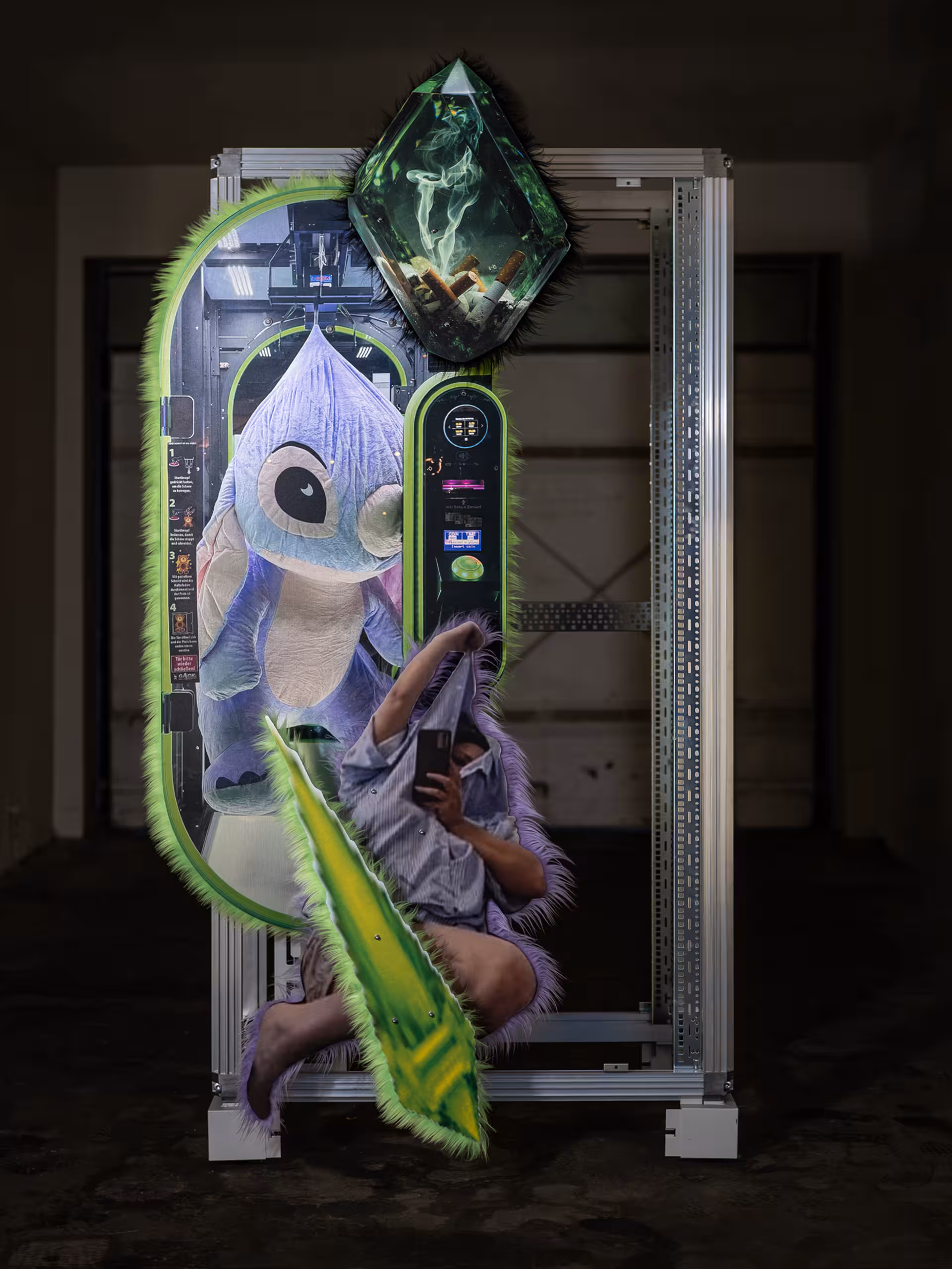 Bild mit verschiedenen Elementen, Alien und Mensch